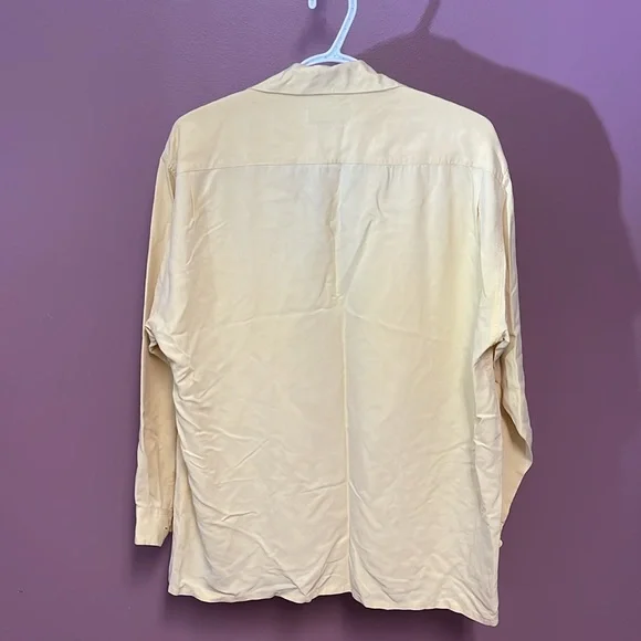 Vintage Votre Nom 100% Soie [Matte Satin] Pastel Yellow Ladies Button Down Shirt - Picture 4 of 4